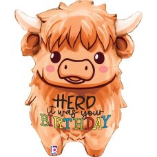 27" Foil Shape Highland Cow BIRTHDAY #25529 - Each (pkgd.)