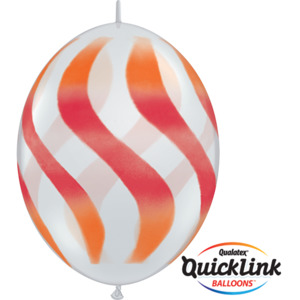 Quick Links Printed: 30cm Quick Link Diamond Clear Wavy Stripes/ORG & RED #28095 - Pack Of 50
