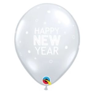 28cm Latex Printed: 28cm Round NEW YEAR Sparkles & Dots Clear #90274 - Pack of 50