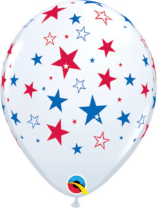 28cm Round White Red & Blue Stars #35498-10 - Pack of 10