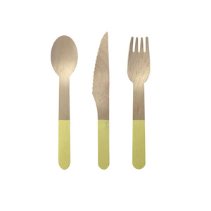 Eco Party Sugar Cane: Wooden CUTLERY Set Pastel Yellow 30pk #6017PYP