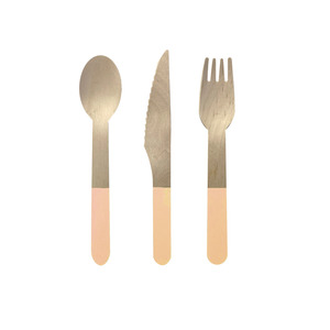 Eco Party Sugar Cane: Wooden CUTLERY Set Pastel Peach 30pk #6017PHP