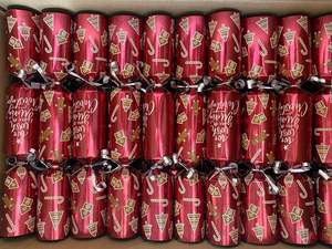 12" Christmas CRACKERS 2025 - 50 per box C We Wish You A Merry Christmas RED #Design C