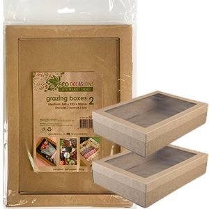 GRAZING Box Kraft MEDIUM 360 x 252 x 80mm (box & lid) 2 per pack #362117