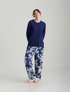Sale Pj Sets: Alice Floral Pant and Feather Soft Long Sleeve Top in Navy