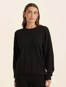 Cotton Cashmere Crew Neck Long Sleeve Top