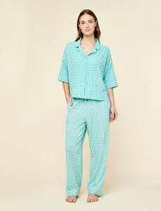 Seersucker Gingham Short Sleeve Shirt and Full Length Pant PJ