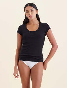 Milla Collection: Milla Rib Shelf Bra Henley Tee