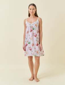 Cotton Silk Florals: Lotus Lace Front Midi Nightie