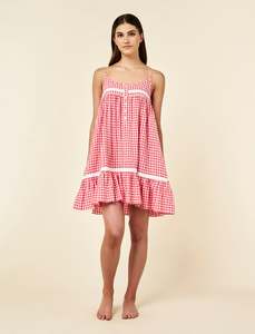 Nighties 1: Seersucker Gingham Lace Trim Strappy Nightie