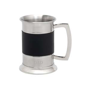 Tankards: Stainless Steel Tankard Black Leather - Stylish Engraved Gift