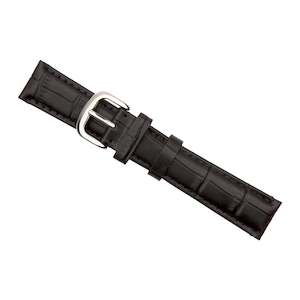 Watch Bands: Black Luxury Crocodile Grain Leather Watch Band