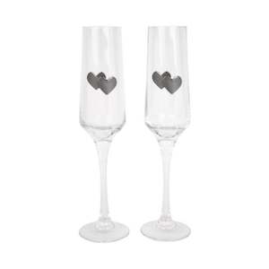 Drinkware: Glass Champagne Flutes Hearts - Twin Pack