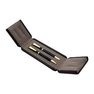 Business: Dual Pen Set in Rigid Leather Case - Add Engraving