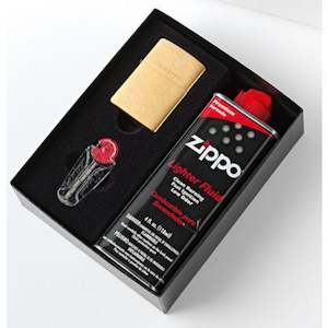 Business: Zippo Brass Gift Pack - Zippo Fluid, Lighter & Flints - Gift Boxed