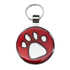 Pet Tags: Large Red Paw Print Pet Tag