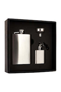 Keyring Clearance: Brushed Stainless Steel Hipflask and Keyring Flask Set