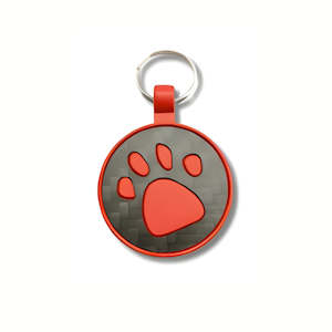 Pet Tags: Red Paw Carbon Fibre Pet Tag - Powder Coated