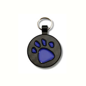 Pet Tags: Blue Paw Carbon Fibre Pet Tag - Powder Coated