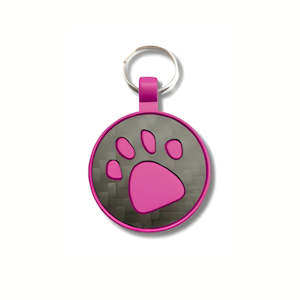Pink Paw Carbon Fibre Pet Tag - Powder Coated
