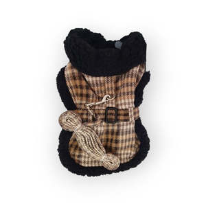 Harness Coats: Sherpa- Lined Dog Harness Coat - Brown and White Plaid