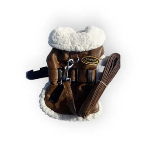 Brown and Black Faux Leather Bomber Dog Coat Harness and Leash