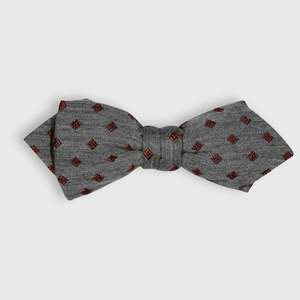 Parisian Crafted Ties Bows Ties: Grey Marle and Burgundy Diamond Bow Tie