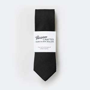 Parisian Crafted Ties Bows Ties: Pure Black Worsted Wool Tie