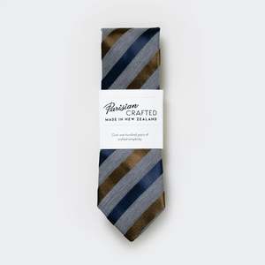 Grey Marle, Navy and Tobacco Satin Striped Tie
