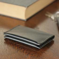 Leather Folded Card Wallet - Black