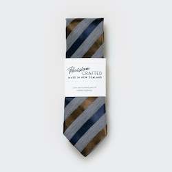Parisian Crafted Ties Bows Ties: Grey Marle with Navy Tobacco Satin Stripe Tie