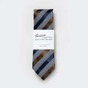 Grey Marle, Navy and Tobacco Satin Striped Tie
