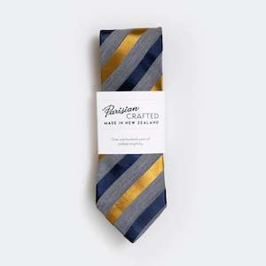 Grey Marle, Navy and Gold Satin Striped Tie