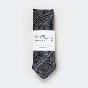 Parisian Crafted Ties Bows Ties: Brown Check Tie with Blue Stripe