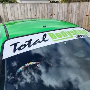 Custom Car Stickers Automotive Vynil Decals: Window Banner - (Custom design) WITH Background - Club or Business Vinyl Decal