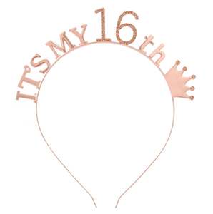 Party Hats: 16th Headband Rose Gold With Rhinestone
