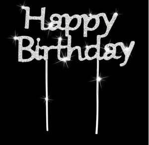 Happy Birthday Rhinestone Diamond Cake Topper - Silver
