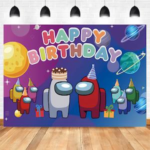 Among Us Birthday Party Backdrop Banner