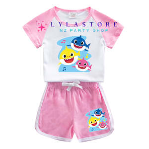 Themed Costumes Cosplay Collection: Baby Shark Kids' 2-Piece Set | Short Sleeve and Shorts Combo | Premium Cotton Material