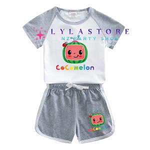 Themed Costumes Cosplay Collection: Cocomelon Kids' 2-Piece Set | Short Sleeve and Shorts Combo in Pink & Grey | Premium Cotton Material