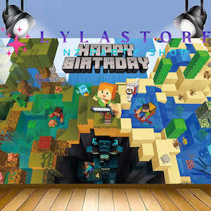 Minecraft Birthday Party Backdrop | Banner - 17