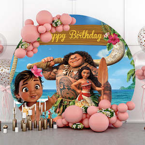 Disney Themed Party Supplies Decor: Moana Backdrop Hire in Auckland - Premium 2m Round Design | Affordable Daily Rates