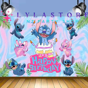 backdrop: Disney Stitch Birthday Party Backdrop | Banner for Girl
