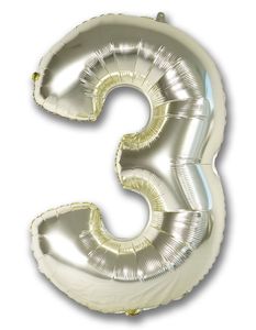 Foil Balloon Number White Gold "3"