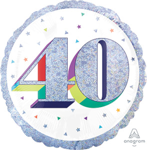 Milestone Age: Foil Balloon 40th - Prismatic Silver