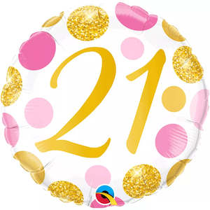 Foil Balloon 18" 21st Pink & Gold Dots