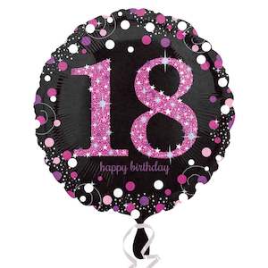 Milestone Age: Foil Balloon 18"Happy Birthday Pink Sparkling 18th