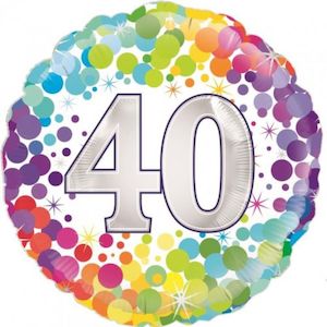 Milestone Age: Foil Balloon 18"Happy Birthday 40th Confetti