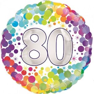 Milestone Age: Foil Balloon 18"Happy Birthday 80th Confetti