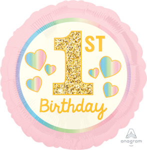 Milestone Age: Foil Balloon 18"Happy 1st Birthday Pink